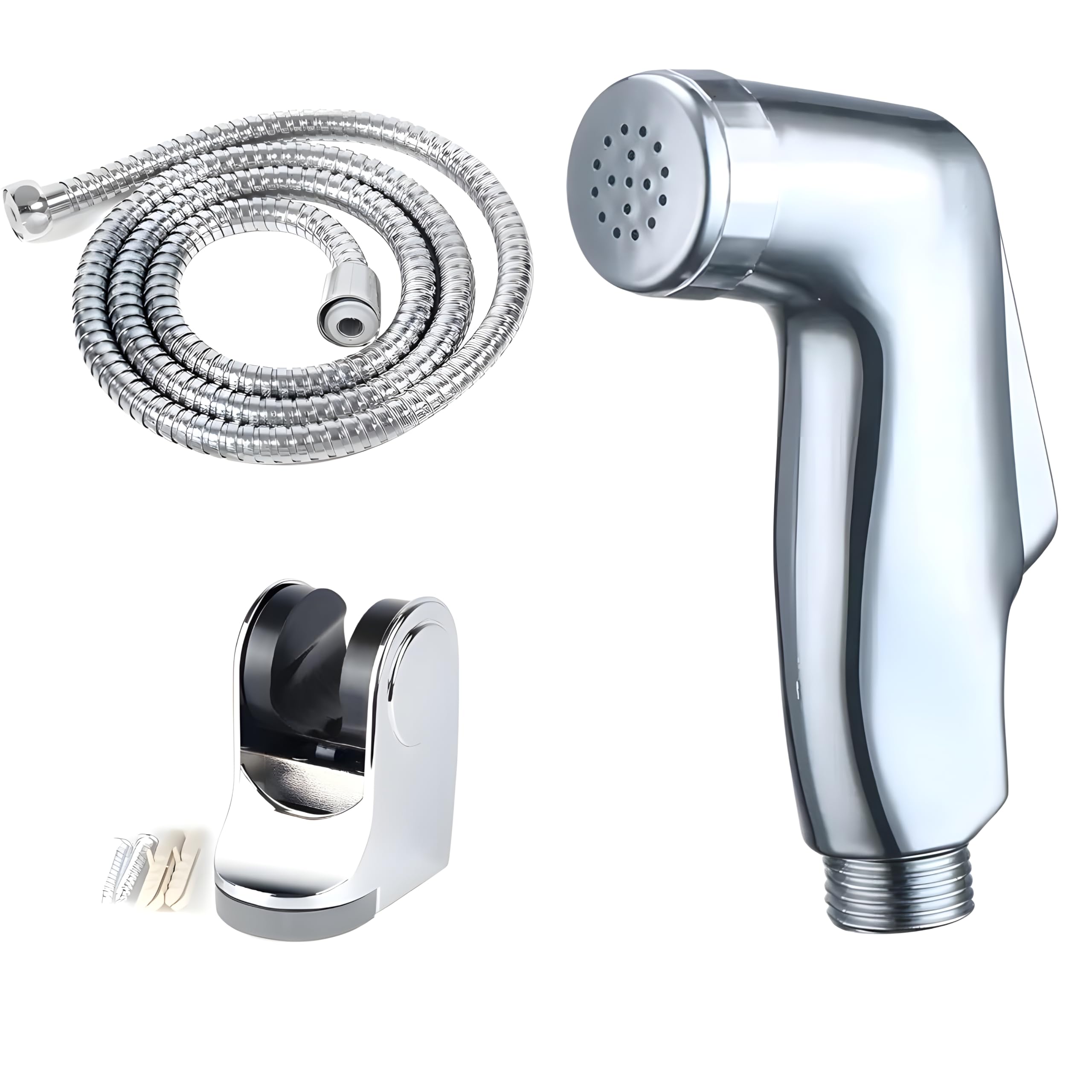 JIALTO Jet Spray for Toilet, Set with Heavy Metal Hose 1.5 Meter Pipe and Jet Spray Holder, Plastic Health Faucet for Toilet, High Pressure Water Jet, (Chrome Finish, Design 2) (B0CTXD6TCF) Amazon Price History, Amazon Price Tracker