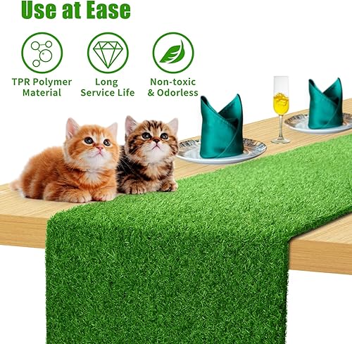 Miniatura 7 de Camino de mesa de césped artificial, camino de mesa de Pascua de 12 x 48 pulgadas, camino de mesa de césped sintético con cinta blanca, mantel de