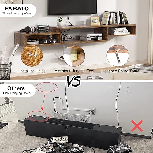 Miniatura 3 de FABATO Soporte de TV flotante de 71 pulgadas con toma de corriente, consola multimedia montado en la pared, estante debajo del televisor para caja