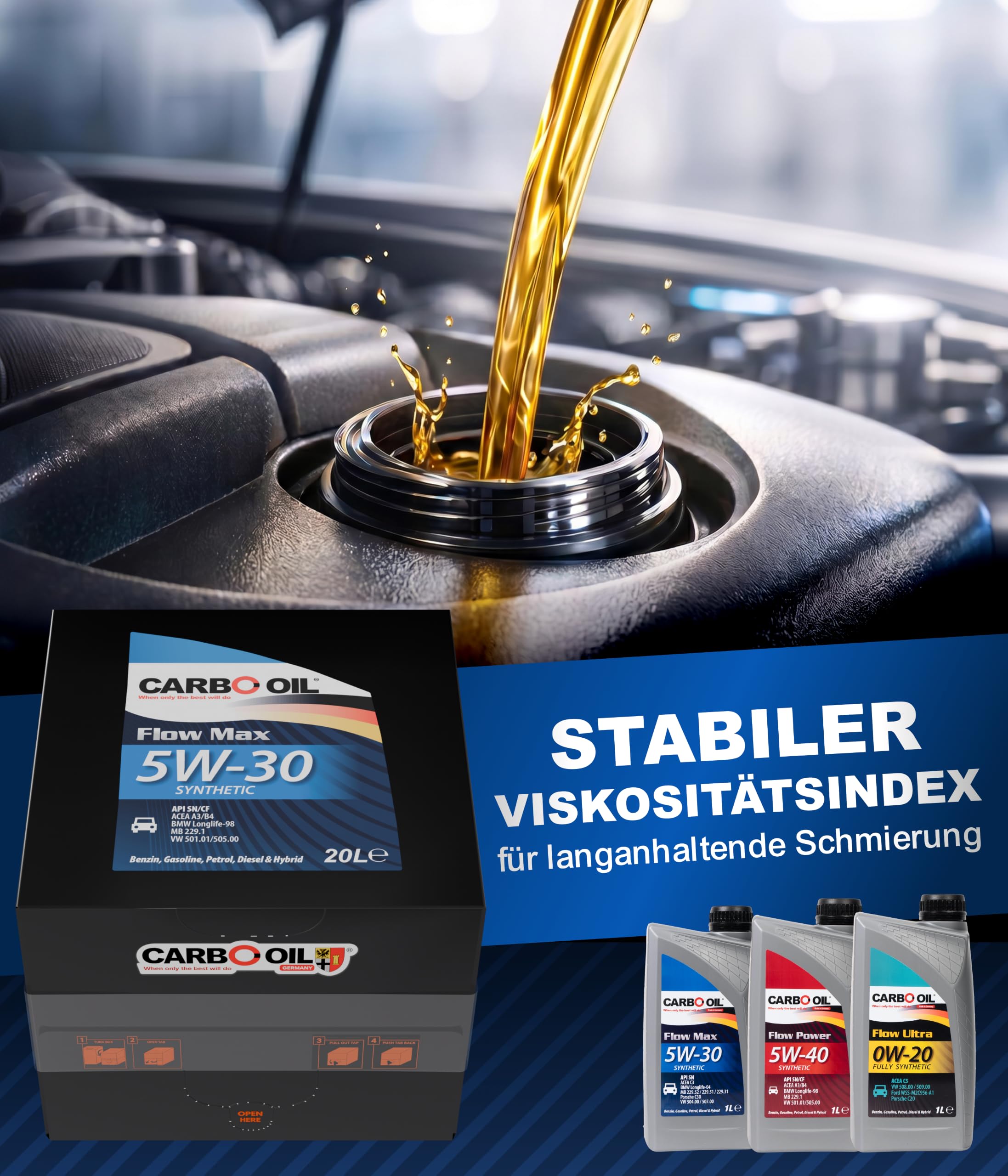 Motoröl 5W-30 VW 505 (20L) – High Performance, Hi Power Low Friction – sicherer Schutz für moderne Benzin- und Dieselmotoren – 5W30 Motoröl 5L Longlife, Motorenöl, Oil – Made in Germany