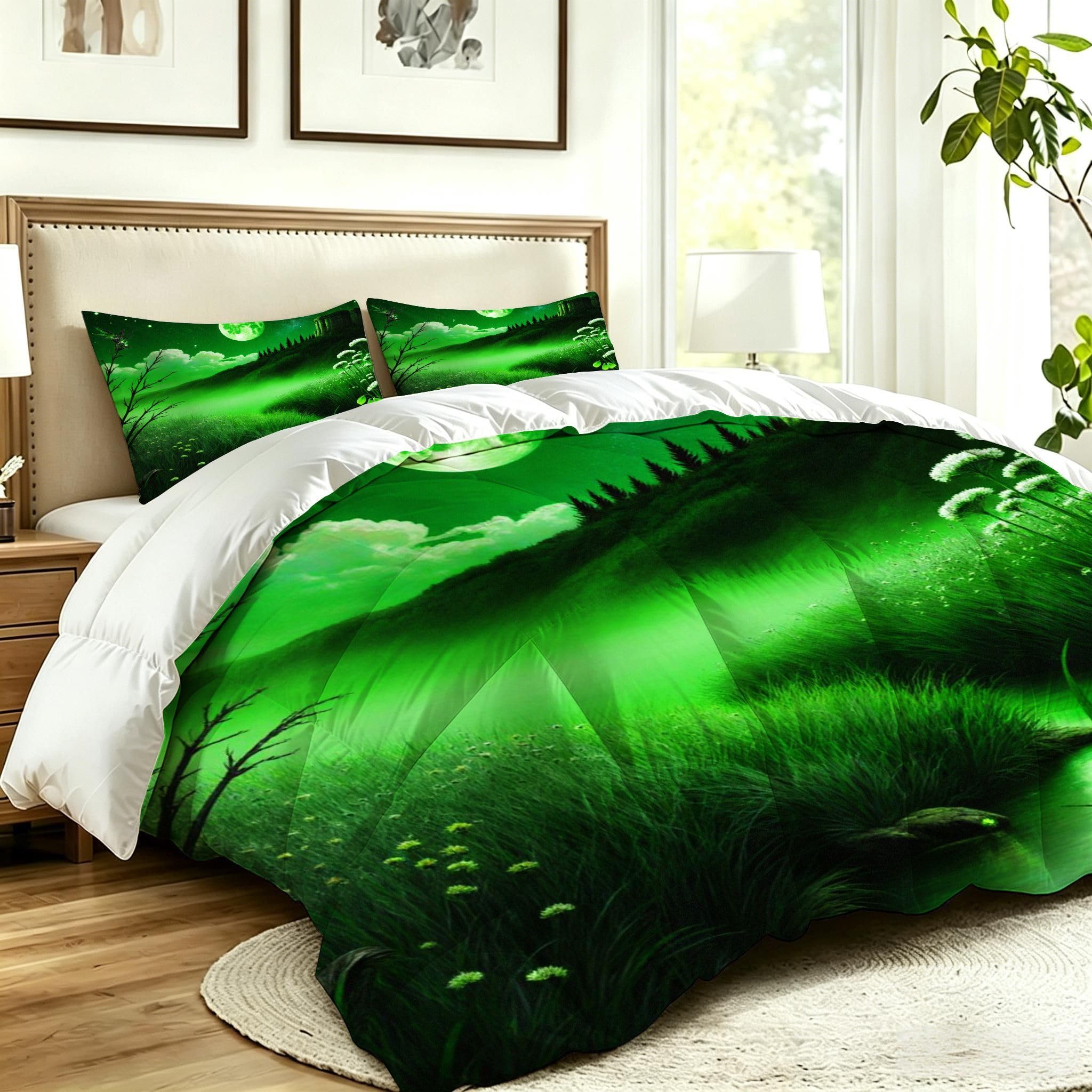 Edredón Cama 105, 200x200 cm, Pradera Verde Azulada, CQ658