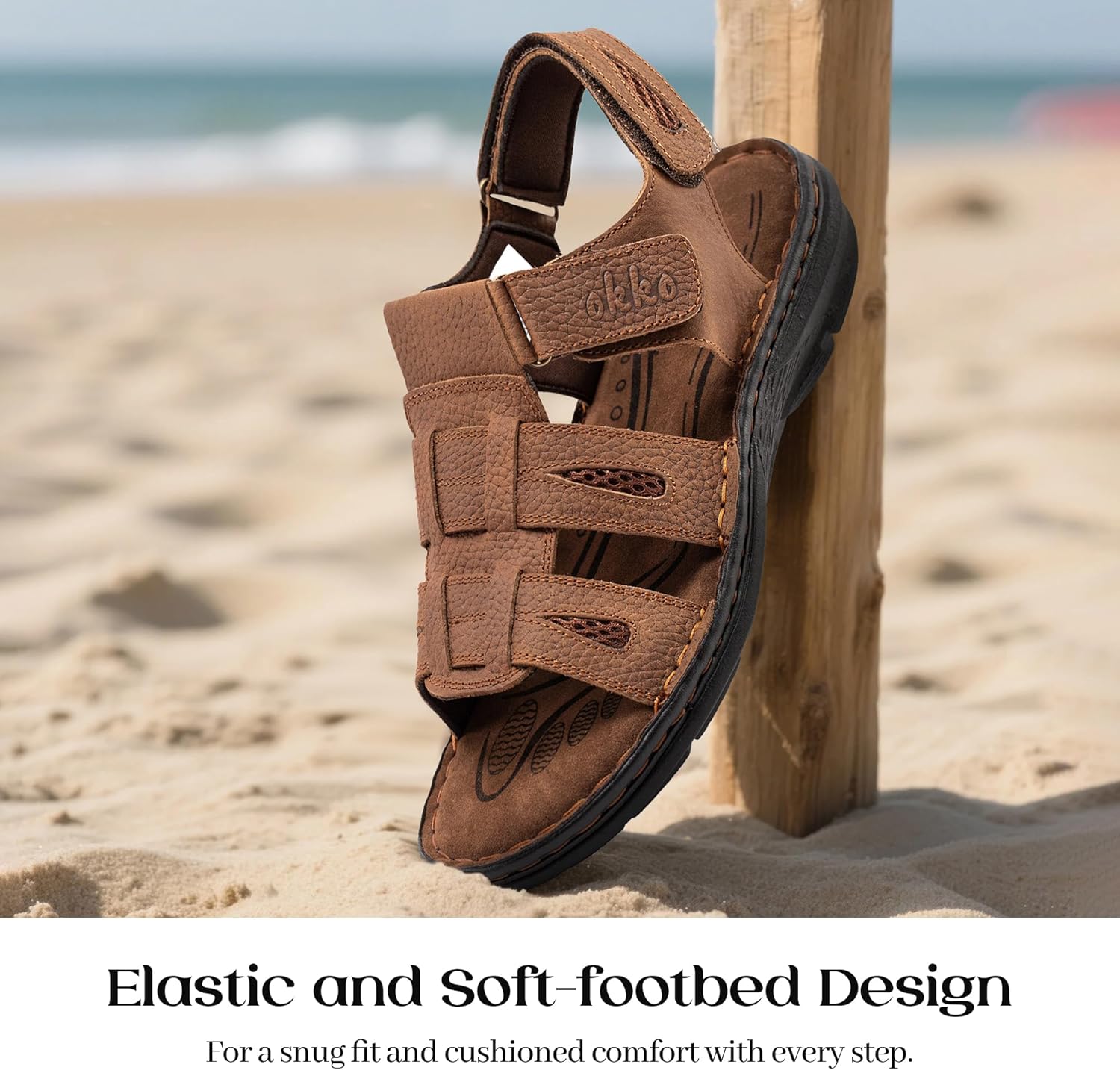 OKKO Mens Leather Sandals Open Toe Athletic Fisherman Sandal Casual Summer Outdoor Shoes for Men - Image 2