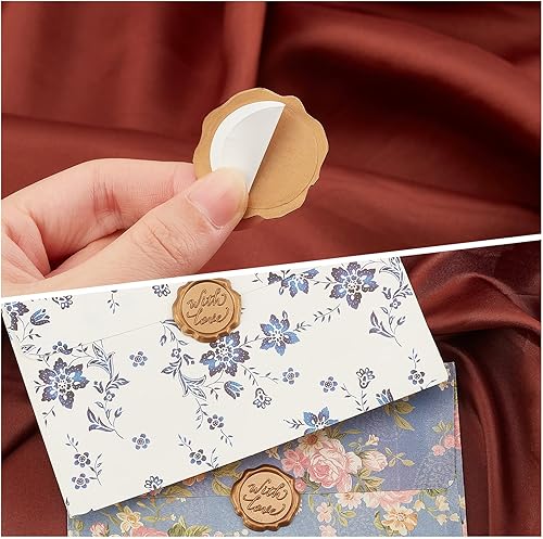 Miniatura 4 de CRASPIRE 60 calcomanías adhesivas de sello de cera con sello de cera de amor, autoadhesivas, doradas, vintage, sello, calcomanías de sobre para