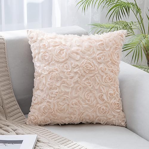 MIULEE - Funda de almohada decorativa, rígida, cuadrada, romántica, con diseño de rosas en gasa 3D, para sofá, dormitorio, para el Día de San