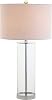 JONATHAN Y JYL2004A Harper 29 Glass LED Table Lamp Modern Contemporary Bedside Desk Nightstand Lamp for Bedroom Living Room Office College Bookcase LED Bulb Included, ClearChrome