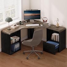 L Shaped Desk with Power Outlets & USB C Port, 59 Reversible L-Shaped Computer Desk with File Drawer for Letter/Legal Size, Corner Office Desk with Storage Shelves, Rounded Corners, Black