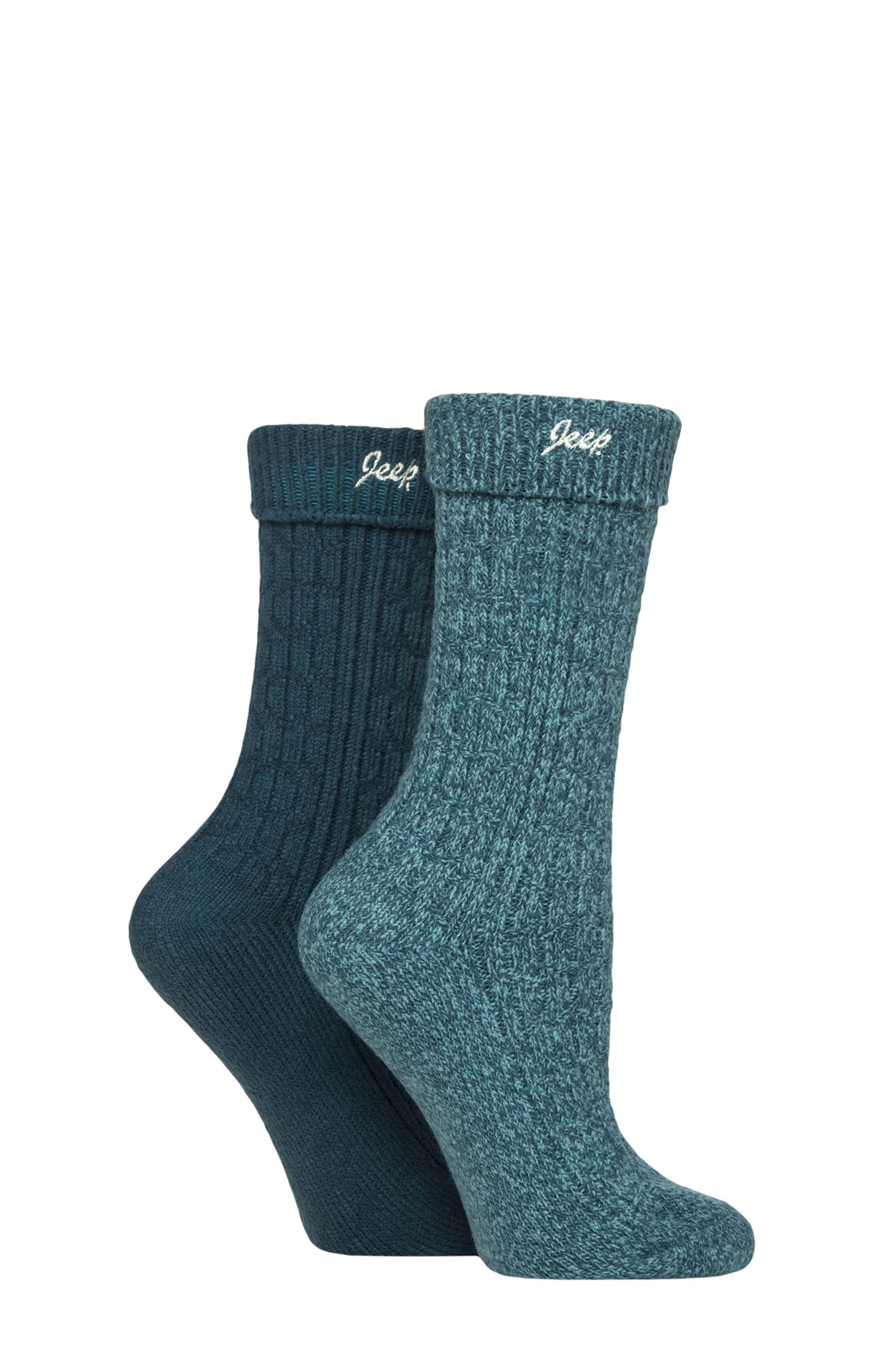 Jeep Women's Jade / Teal Super Soft Turn Over Top Polyester Boot Socks Pack Of 2 (Uk, Numeric, 4, 8, Regular, Regular, Jade/Teal)