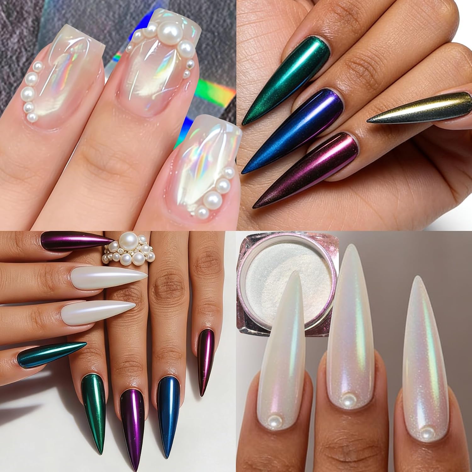 8 Pcs Pearl Chrome Nail Powder Set and 10 Pcs Aurora Nail Transfer Foils | 8 Jars Mermaid Pearl Chrome Nail Powder and 10 Sheets Transparent Aurora Nail Transfer Foils,Glitter Manicure Art Supplies