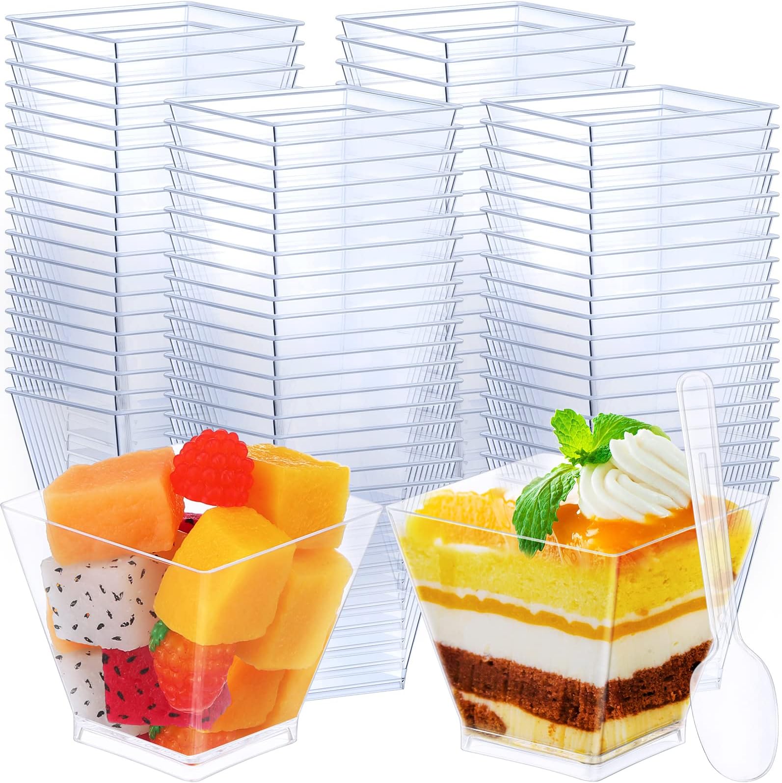 Hacaroa 50 Pack 3 Oz Plastic Dessert Cups with Spoons