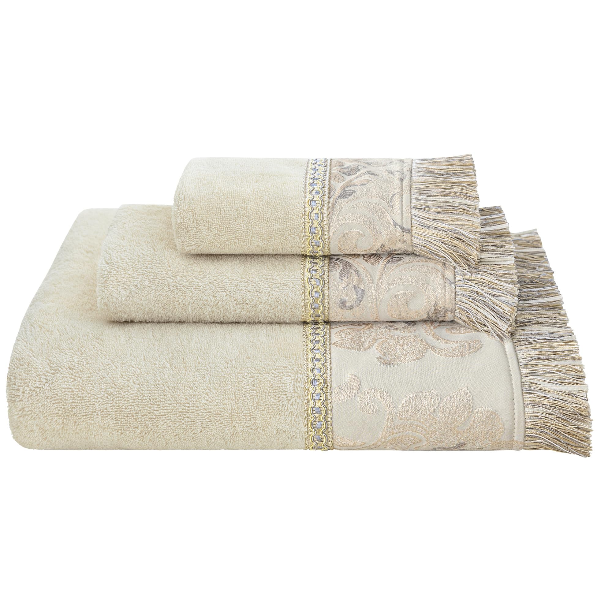 Photo 1 of Loom and Mill Luxury Cotton Bath Towel Set 3 Piece-1 Bath Towel 1 Hand Towel 1 Wash Cloth, Ultra Soft Decorative Towel Sets Highly Absorbent for Bathroom, Elegant Floral Design(Ivory-Light Apricot)