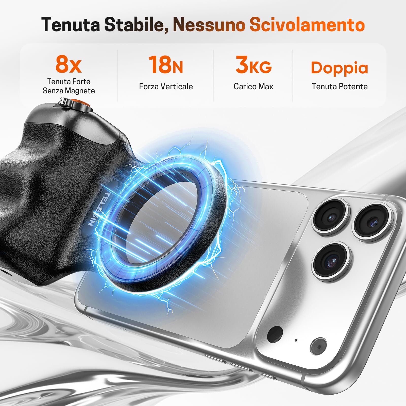 Jeebel Impugnatura Magnetica Smartphone - Grip Magnetica Camera per Telefono con Telecomando USB Wireless & Filetto 1/4 Pollice -Stabilizzatore Fotocamera per iPhone Android per Selfie Vlog Video