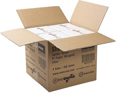 Miniatura 8 de AmerCare Royal Jumbo Pajitas de plástico, pajitas desechables envueltas en papel para cócteles, refrescos, jugos, 9 pulgadas, transparente, caja de