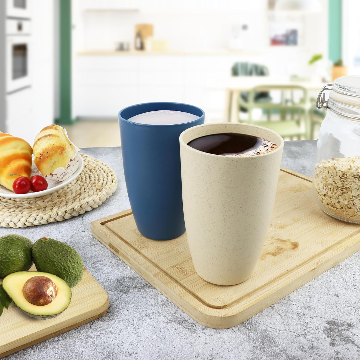 Wheat Straw Cups 20 OZ Large Capacity Set of 6, Unbreakable Drinking Cups Reusable, Alternative to Plastic Cups Reusable, Dishwasher Safe Water Tumblers (Multicolor) - Image 8