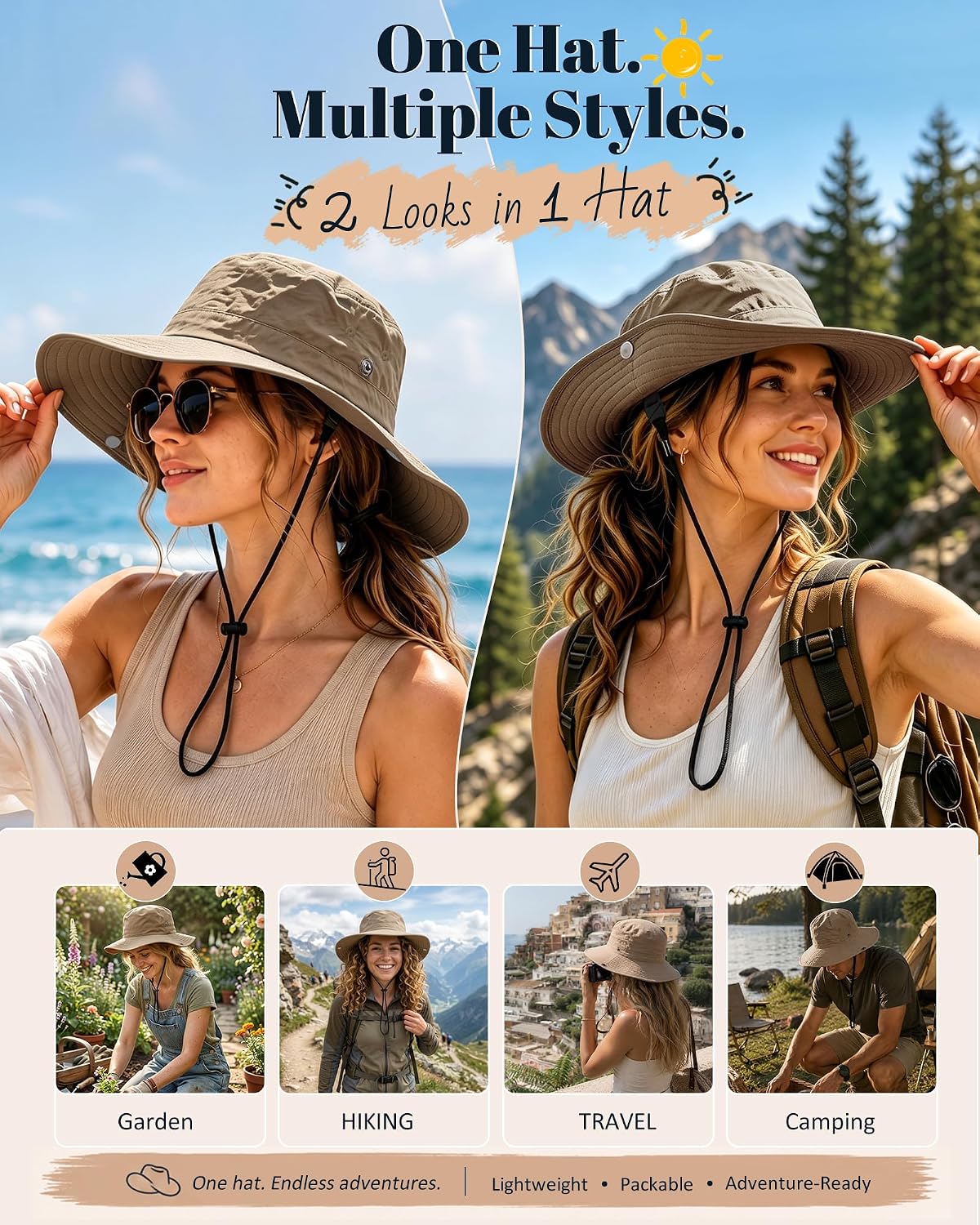 Wide Brim Waterproof Bucket Rain Hat for Women Men UPF50+ Cowboy Sun Hat