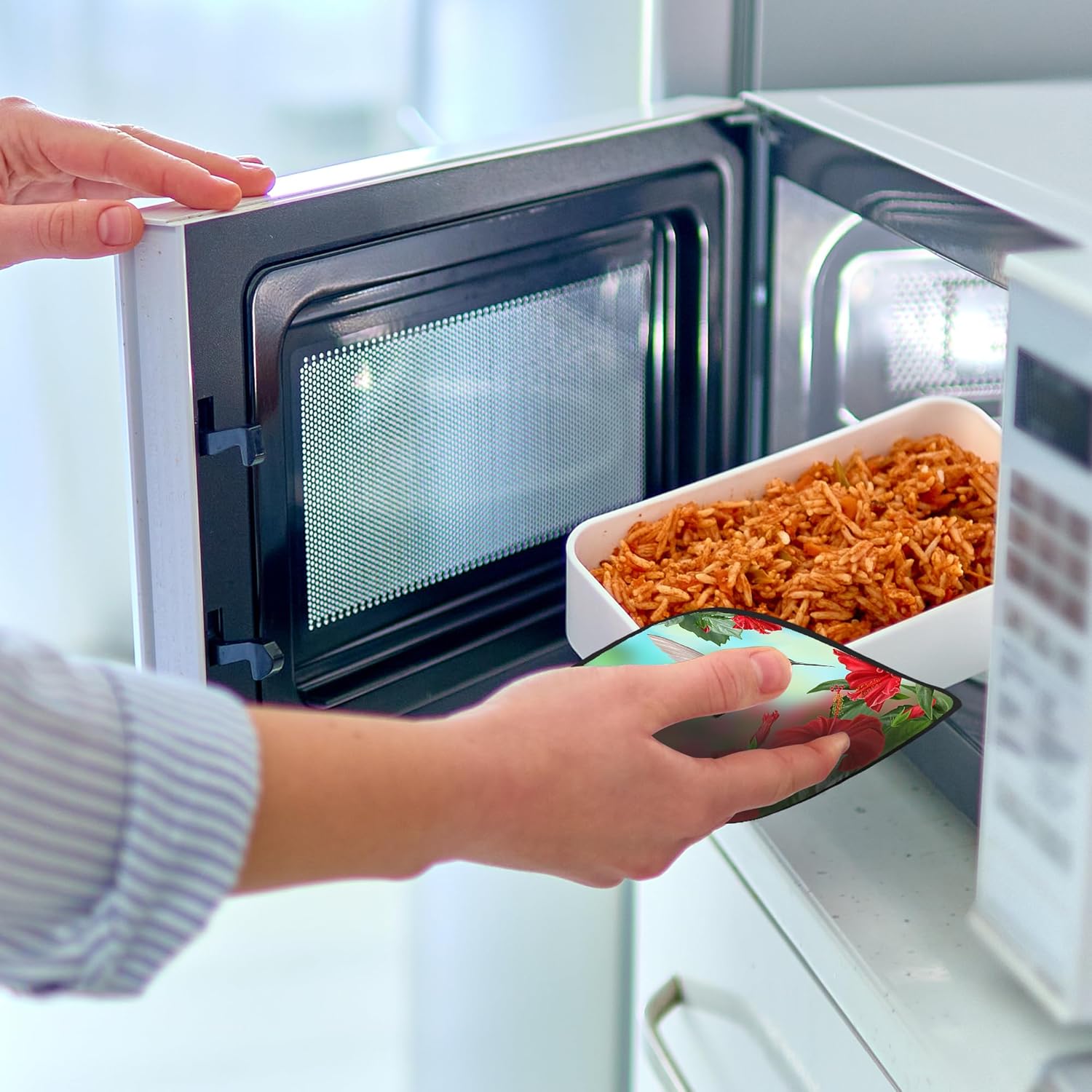 Pot Holder Set of 2,Hummingbird and Hibiscus Kitchen Heat Resistant Potholder for BBQ Cooking Baking,Food Hot Pat for Women Men Kitchen Wear - Image 7