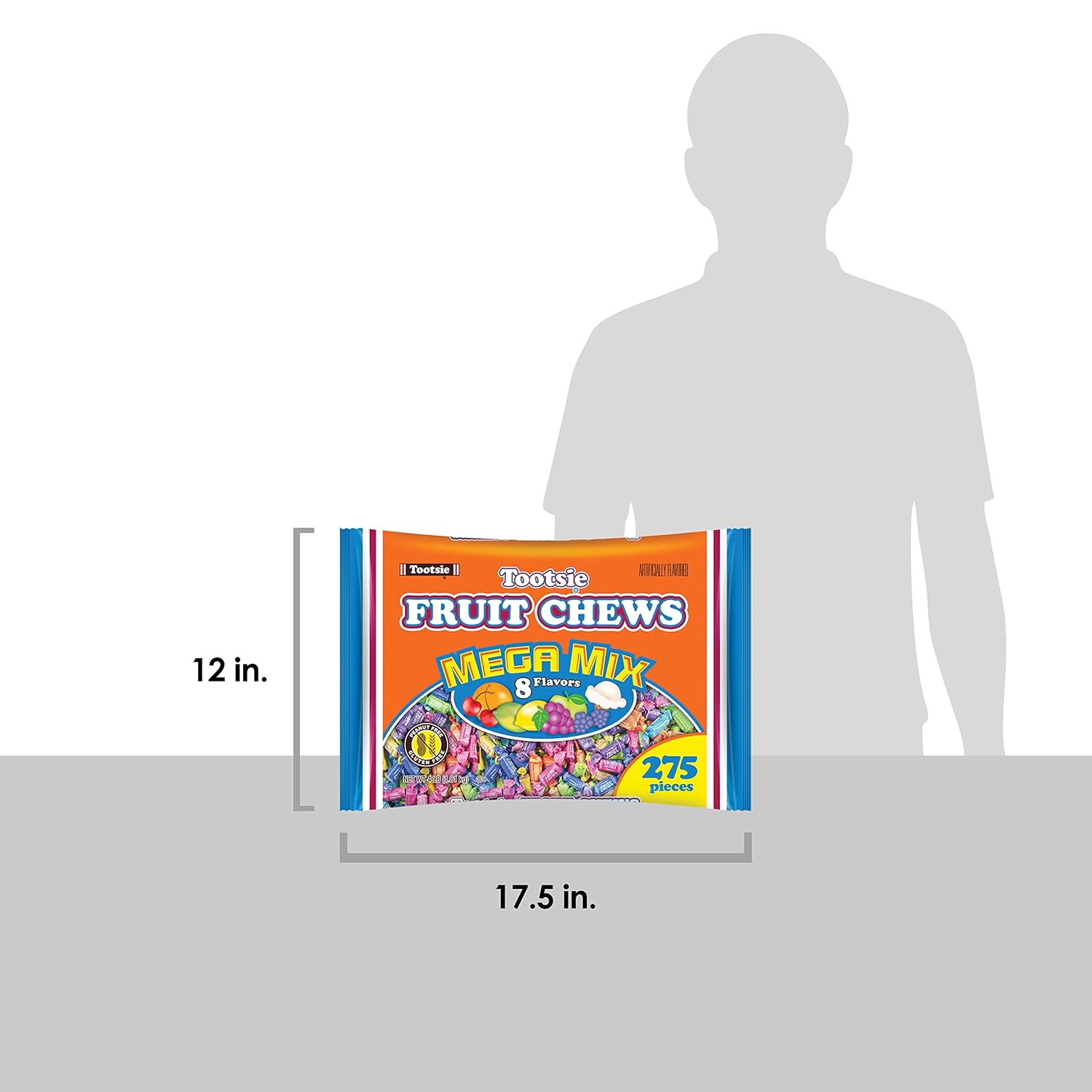 Tootsie Roll Fruit Chews Mega Mix 8 Flavors- 4 Pounds of Soft Fruity Rainbow Candy – 5 Classic Flavors Plus 3 BONUS Flavors - Peanut and Gluten Free (275 Pieces) - Packaging May Vary