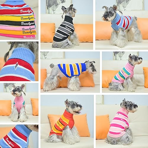 Miniatura 8 de BEAUTYZOO Suéter para perros pequeños, suéteres a rayas para mascotas, ropa de perro de otoño e invierno, suéter de punto de cuello alto para perros