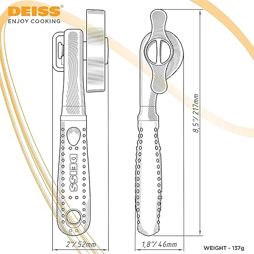 Miniatura 9 de Deiss Abrelatas profesional resistente, borde liso manual, abrelatas de mano con mango suave al tacto, abrelatas de seguridad a prueba de óxido,