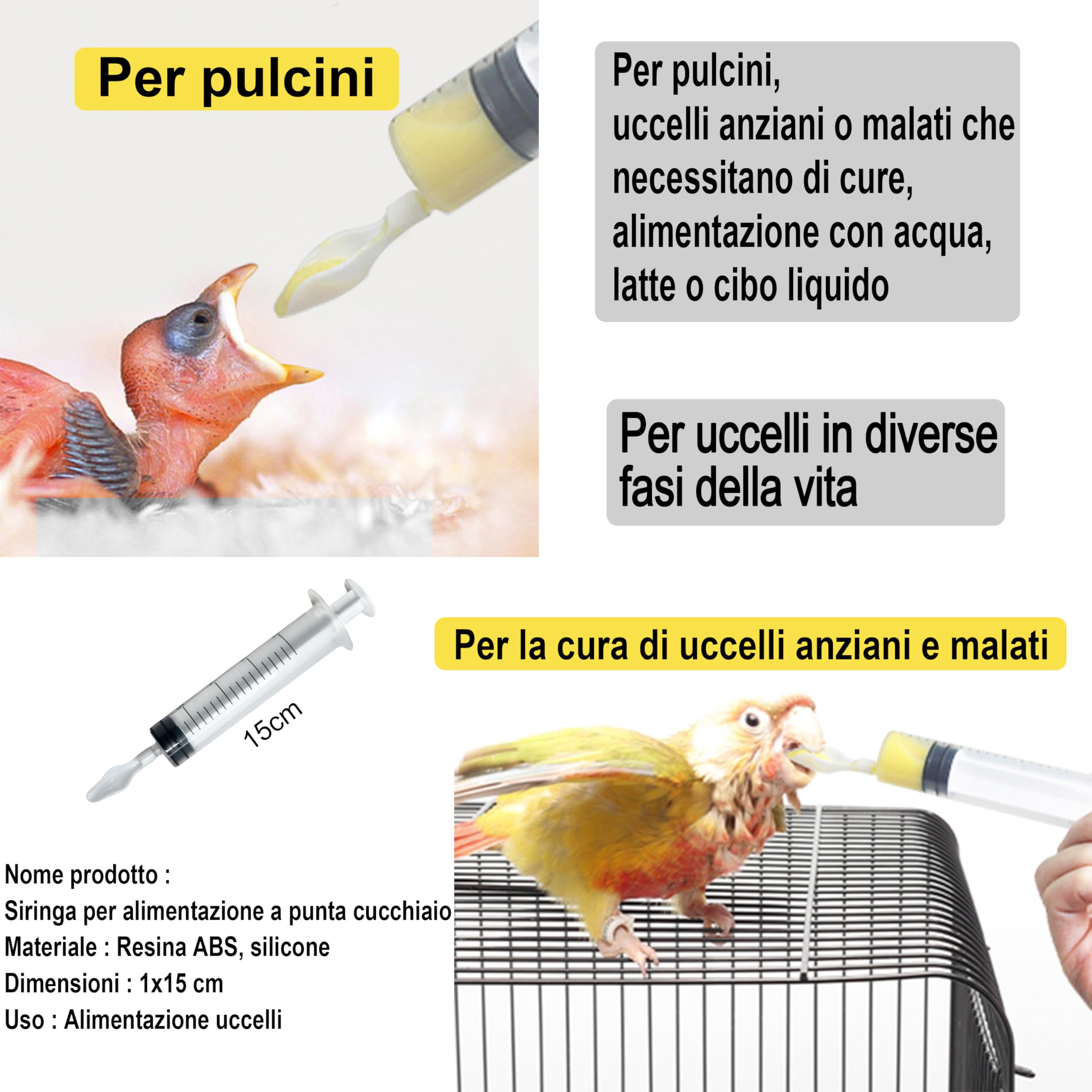 Siringa Alimentatore Manuale per Uccelli e Pappagalli con Bocca a Cucchiaino per Cibo Liquido Riutilizzabile