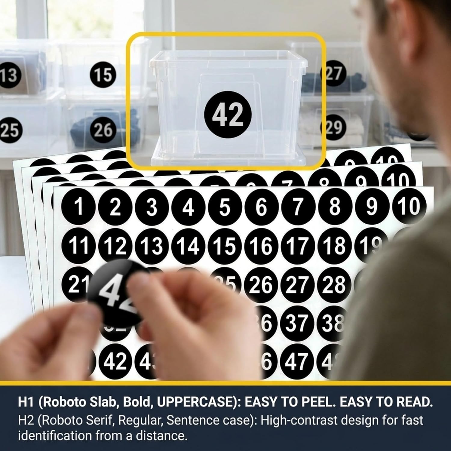 Consecutive Number Stickers 1–50, 10 Sheets 1 Inch Round Black Labels with White Numbers, Sequential Numbering Stickers for Inventory, Organization, Classroom & Events