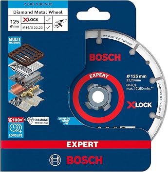 Bosch Professional 1x EXPERT Diamond Metal Wheel X-LOCK Kesme Diski 125 mm (Dökme demir, Paslanmaz çelik, Çelik, Demir içermeyen metalle, Ø 125 mm, Aksesuar Küçük Avuç Taşlama Makinesi) (2 paketi)