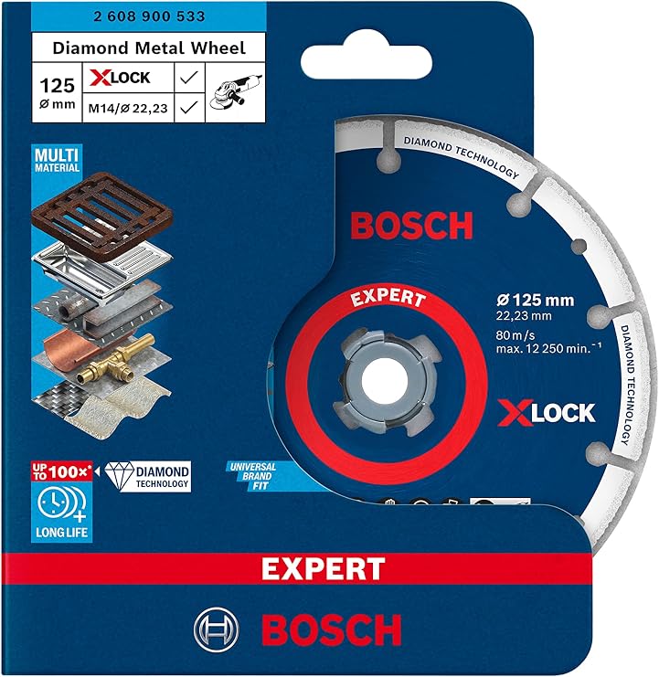 Bosch Professional 1x EXPERT Diamond Metal Wheel X-LOCK Kesme Diski 125 mm (Dökme demir, Paslanmaz çelik, Çelik, Demir içermeyen metalle, Ø 125 mm, Aksesuar Küçük Avuç Taşlama Makinesi) (2 paketi)