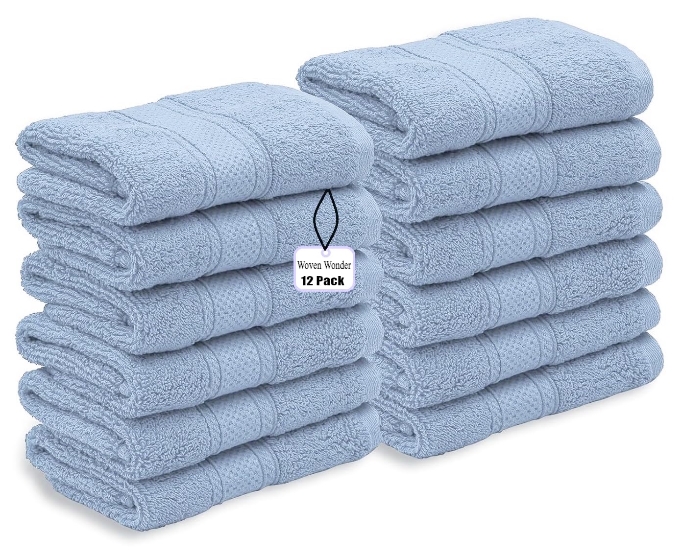 Wovenwonder Sky Blue 12 X Cotton Face Cloth Towels 100% Egyptian Cotton -500Gsm Super Soft Flannels Washcloths (30 X 30 Cm) Fingertip Gym Towels Facial Cloths (Sky Blue)