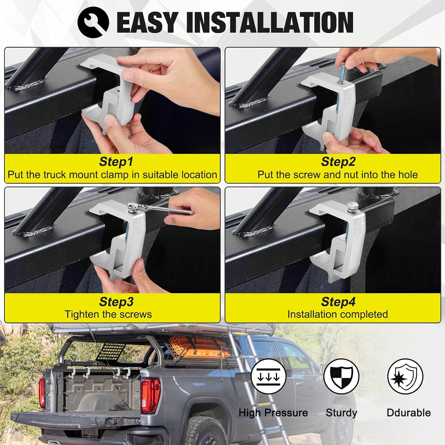 moveland 6 PCS Truck Cap Clamps Fit Chevy Silverado Sierra 1500 2500 3500 | no drilling, anti-loose teeth, aluminum, secure, durable, corrosion-resistant, fit Dakota Ram 1500 2500 3500, F150 F250,Titan