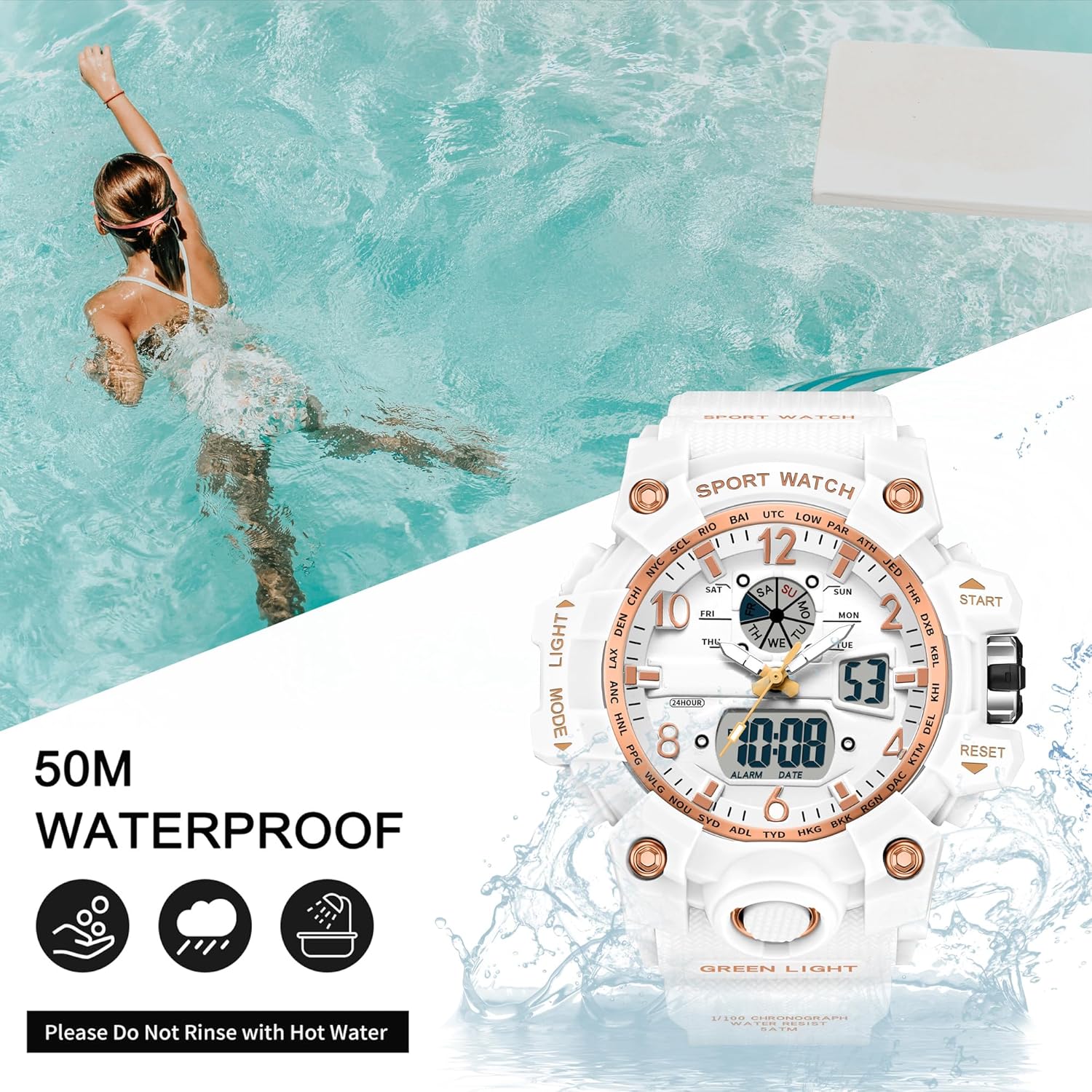 findtime Women’s Digital Watch Waterproof Sport Watch Analog Wristwatch Military Tactical Watches LED Luminous Alarm Stopwatch Dual Time Wrist Watches - Image 4