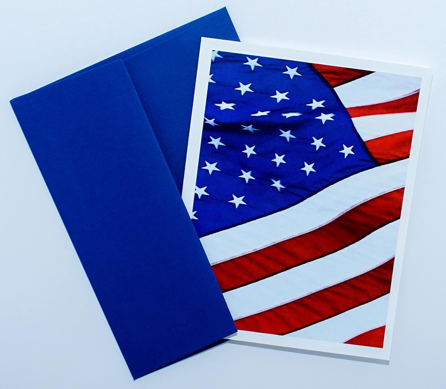 American Flag Photography Smooth Note Cards with Blue Envelopes 16 Boxed Set (4.25"x 5.50") Blank Inside Made in USA Veteran Day, Politician, Memorial, Patriotism, Independence Day, Flag Day, Military, Graduation Day, July 4th, Farewell, Invitations, Sympathy, Charities