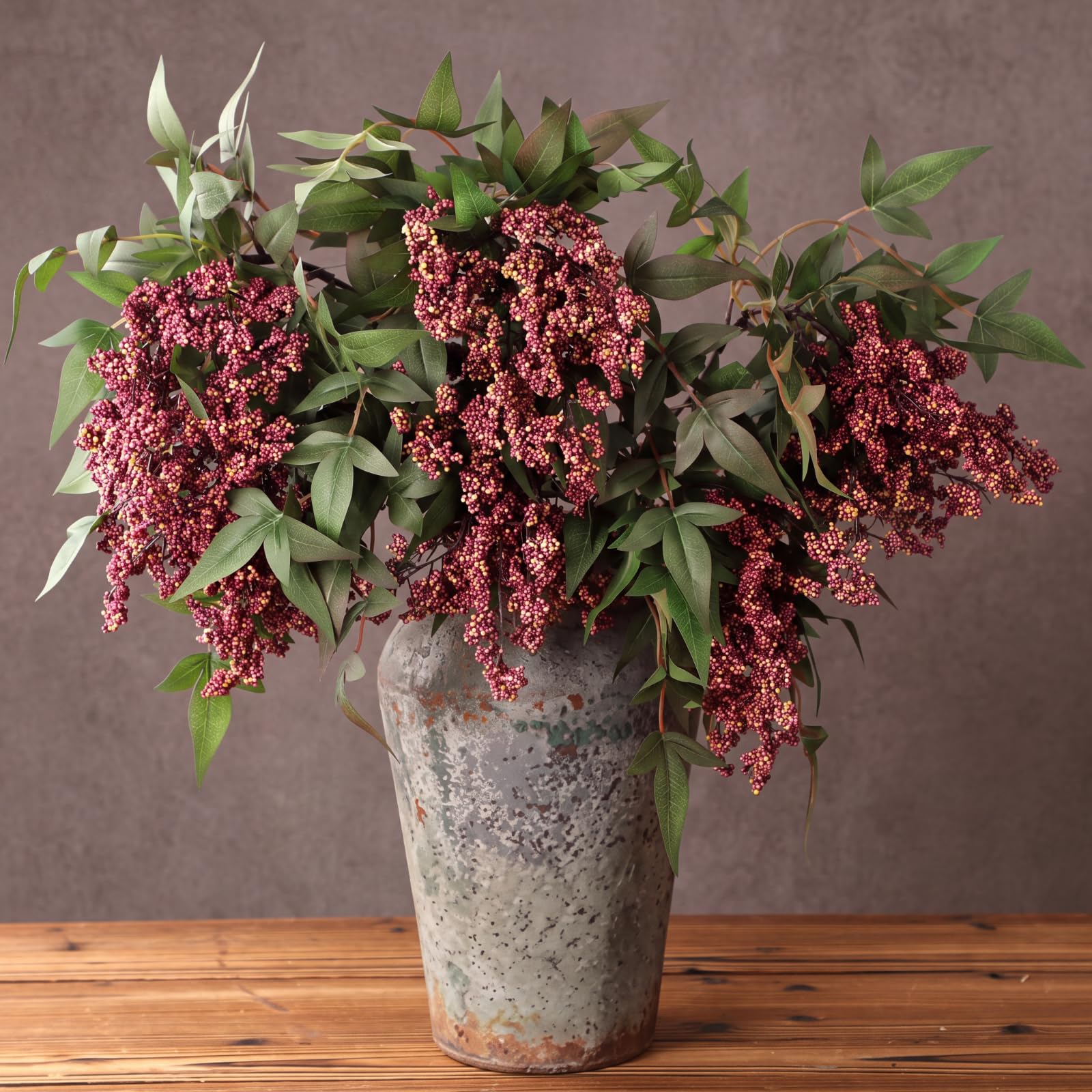 Zeyune Artificial Dusty Plum Berry Stems, Gray Purple, 35 in, 1 Pc, Plastic