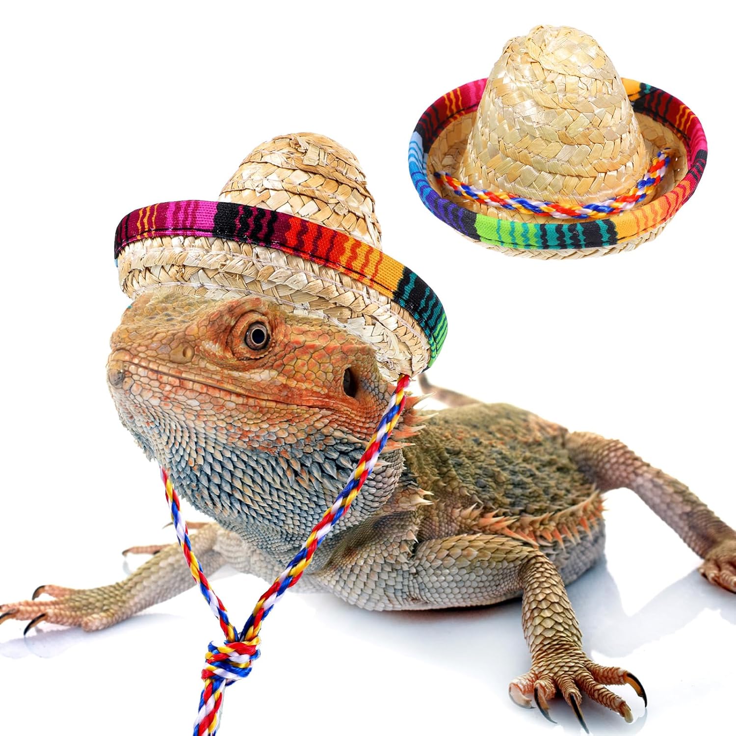 Bearded Dragon Sombrero Hats, Bearded Dragon Clothes Accessories Lizard Straw Hat with Adjustable Chin Strap Small Pet Hat Lizard Costume for Reptile Ferret Hamsterleopard Gecko...