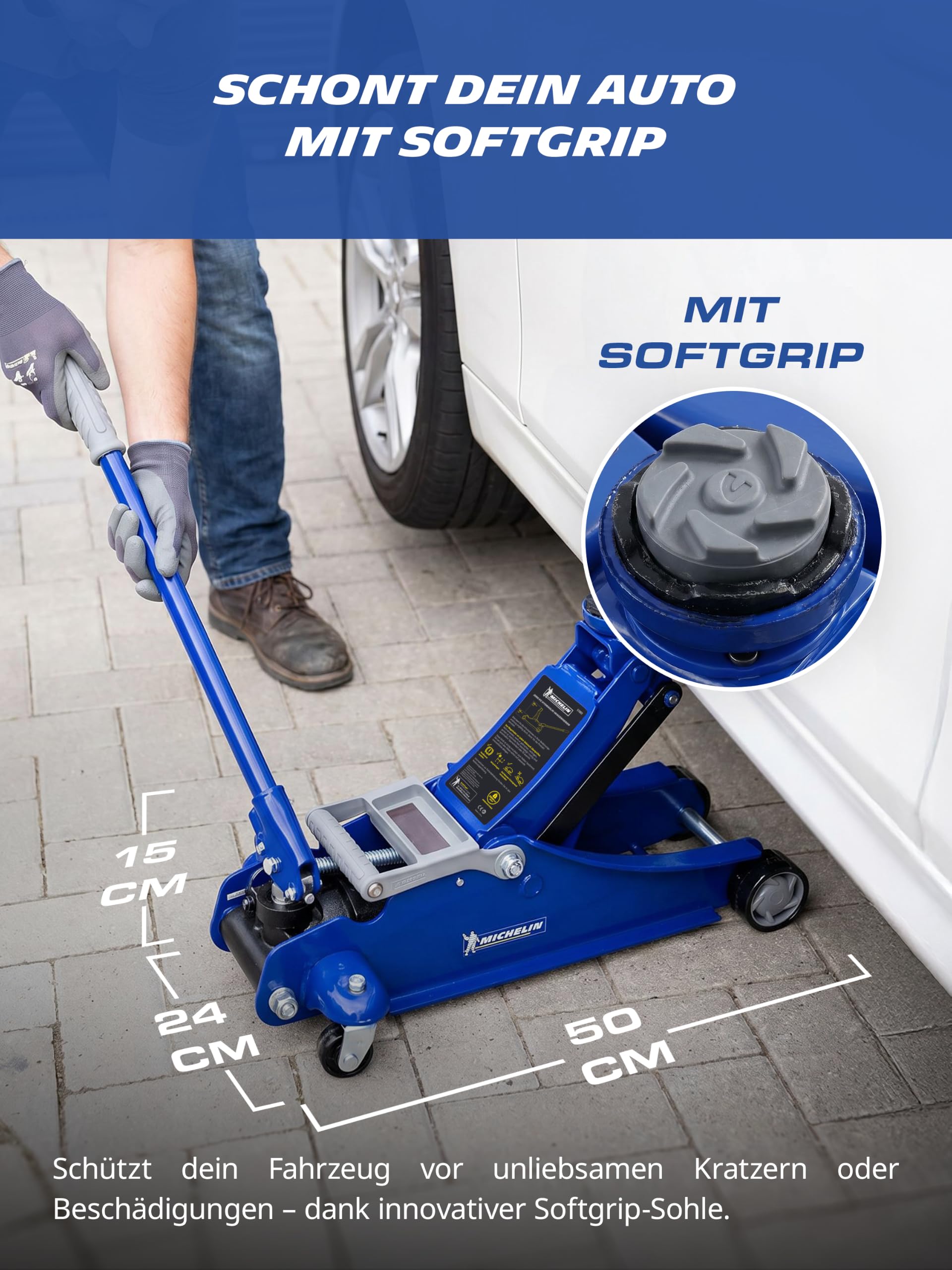 MICHELIN Wagenheber 2T hydraulisch – Rangierwagenheber 2000kg für PKW & SUV – Autoheber mit 360° Schwenkrädern, 350 mm Hubhöhe – stabil für Reifenwechsel & Werkstatt | Rangierwagenheber 2000kg für PKW & SUV Autoheber mit 360° Schwenkrädern, 350 mm Hubhöhe