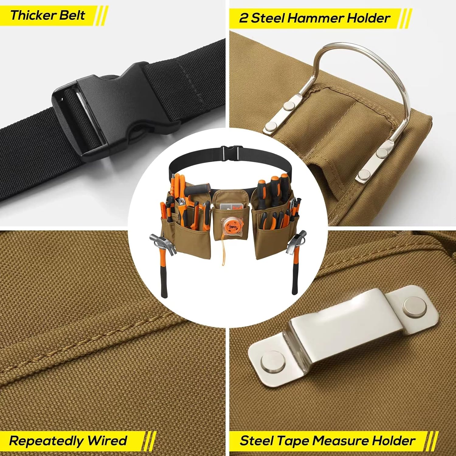 19 Pocket Tool Belts with Quick Release Buckle, Adjustable Utility Belt,Work Apron for Men and Women,for Garden,Electrician,Carpenter,Construction,Gifts(Khaki)