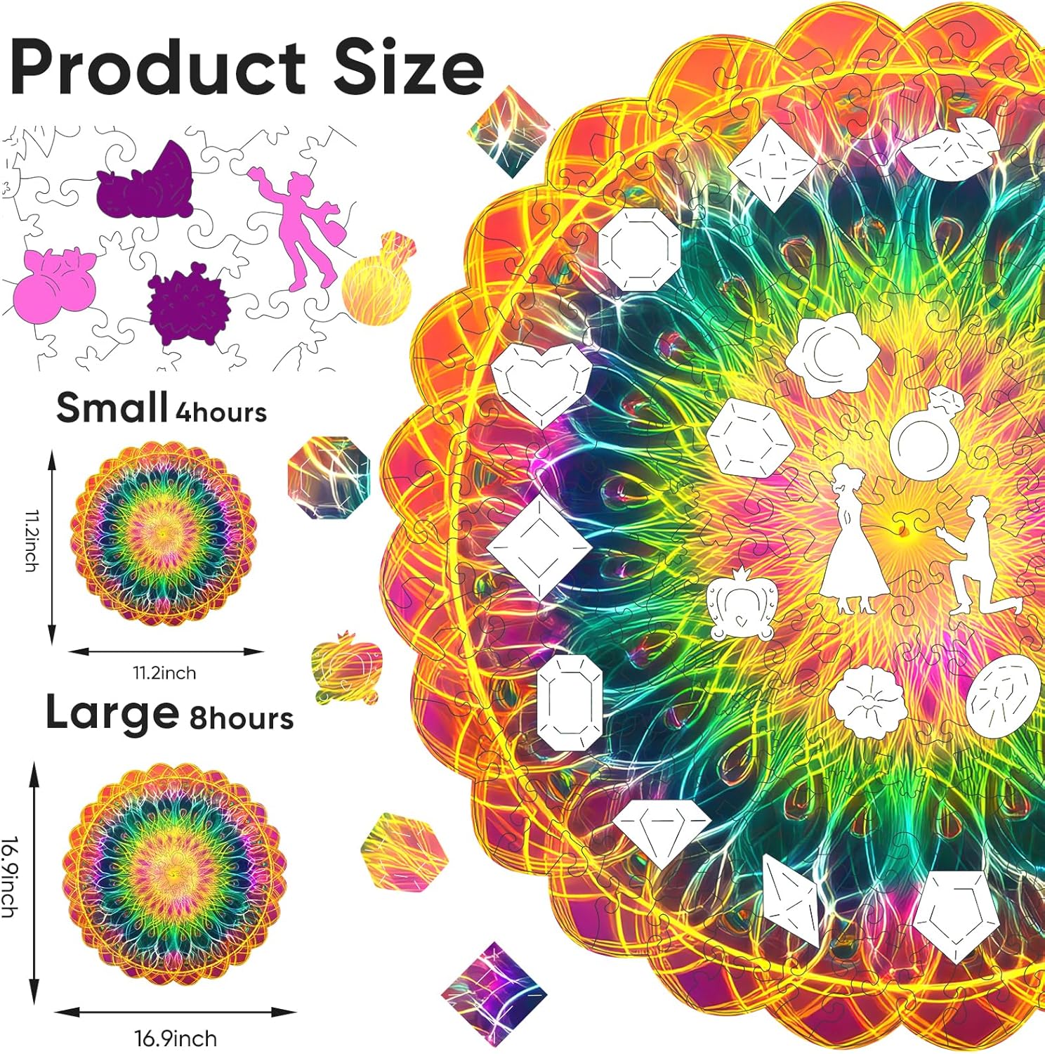 Bovearto 200 Piece Puzzles for Kids, Mandala Wooden Puzzles for Adults, Wood Jigsaw Puzzles, Mandela Unique Shaped Puzzle for Kids Puzzle Gift Family Games (11.2"*11.2")