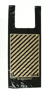 Plastic Shopping Bags, 2,000pcs, 4 Bottle Liquor/Wine Bag Size-10x5x20 1.3 Mil"EX-HEAVY", Black with Gold Stripes 7.8 Cents Per Bag, 156.95 per box.