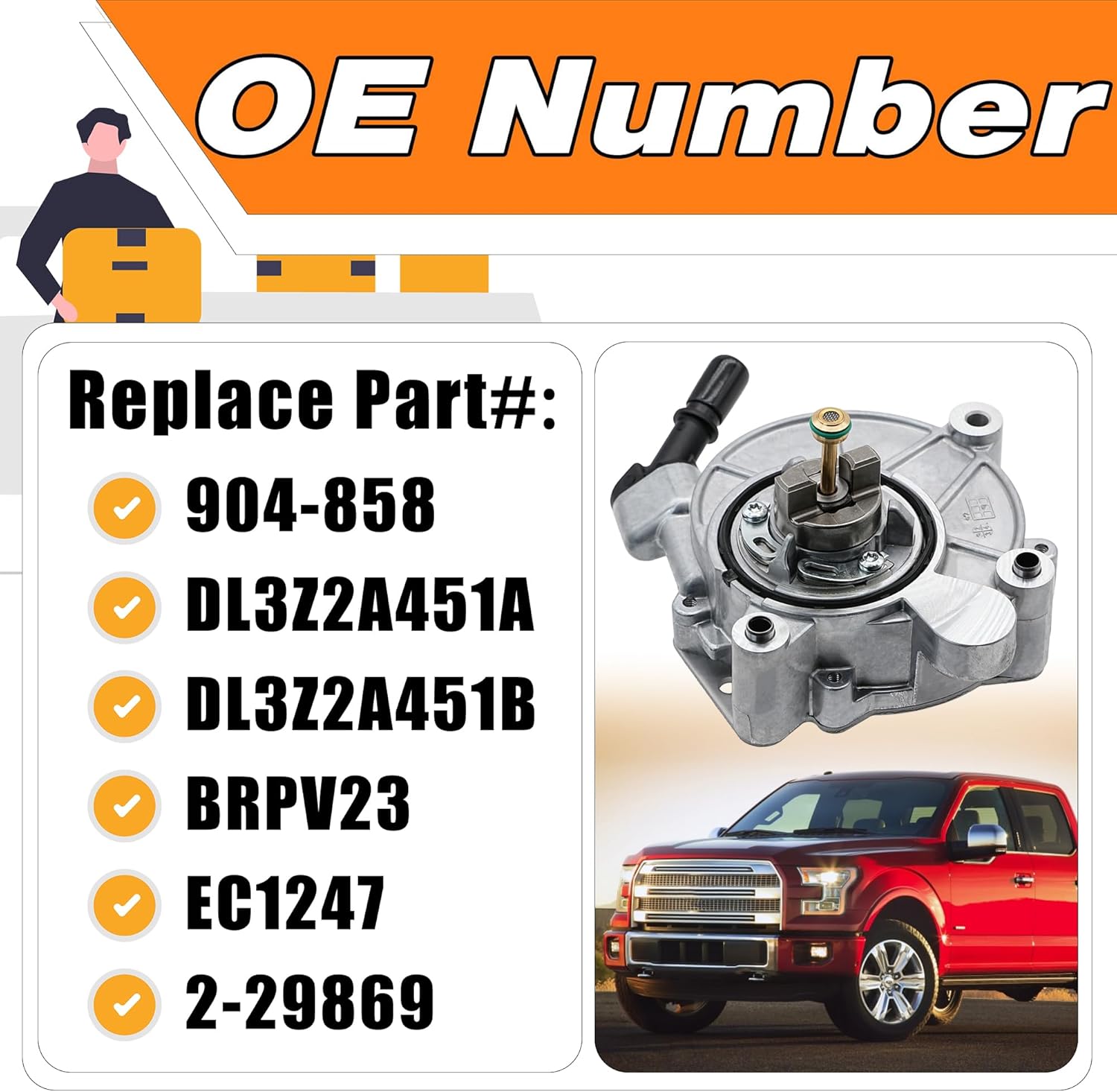 904-858 Brake Vacuum Pump 3.5L Engine Compatible with 2013-2020 Ford F-150 Expedition Lobo Transit-150/250/350, 2015-2017 Lincoln Navigator, Replaces# DL3Z2A451B, BRPV23