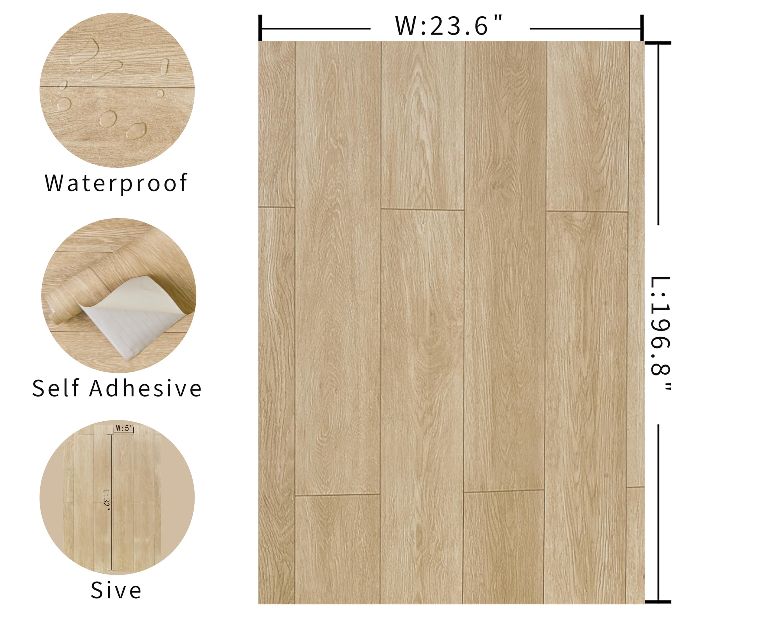 Pavimento in vinile marrone Peel and Stick, 61 x 398,8 cm, impermeabile, con venature del legno, autoadesivo, resistente all'usura, per cucina, bagno, soggiorno, camera da letto, pavimenti temporanei