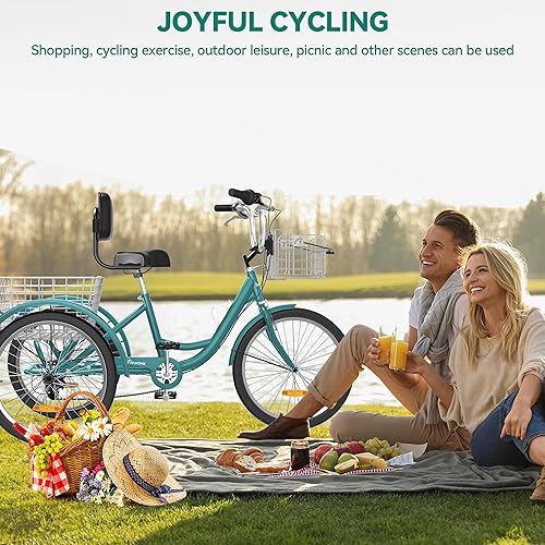 Miniatura 27 de YITAHOME Triciclo para adultos, bicicletas de 3 ruedas de 24 y 26 pulgadas, bicicleta de triciclo de 1 velocidad para adultos con cestas extraíbles