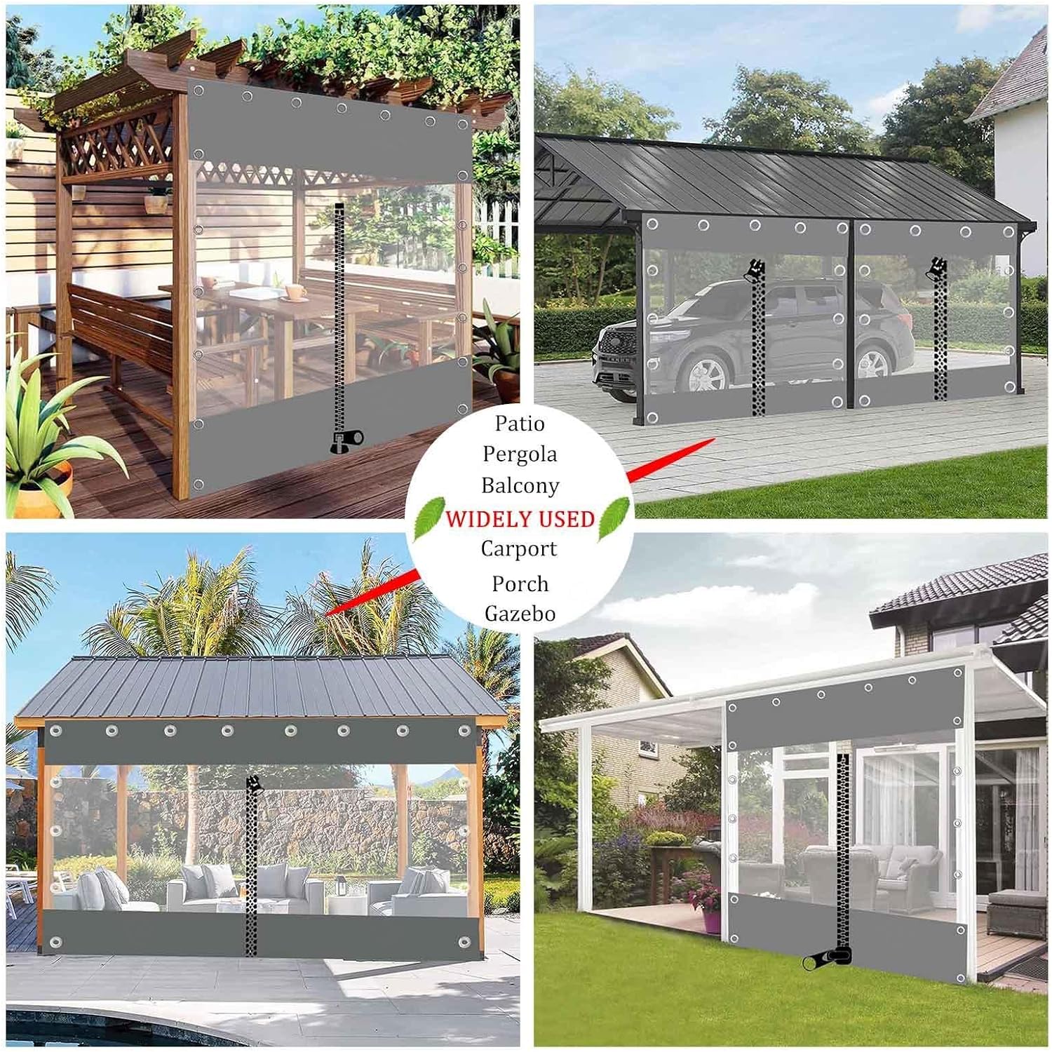 Gazebo Grey Transparent Tarpaulin Side Panels,Outdoor PVC Clear Waterproof Tarp Curtains with Zip,Garden Pergola Porch Carport Weatherproof Partition Curtains,with Grommets,L×H-4.6×2.2m(15.1 * 7.2ft)