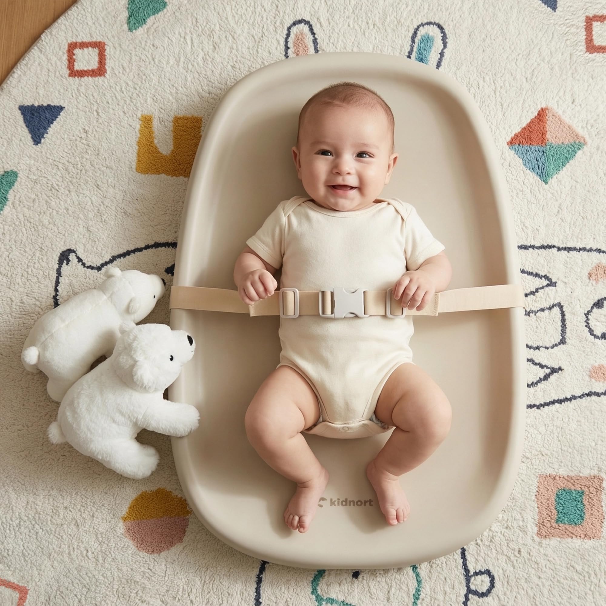Laer Wickelauflage Wickelunterlage abwaschbar mit erhöhten Seiten und verstellbarem Gurt rutschfester Unterseite für Wickeltisch Wickelkommode Wickelaufsatz für Babys Soft Linen