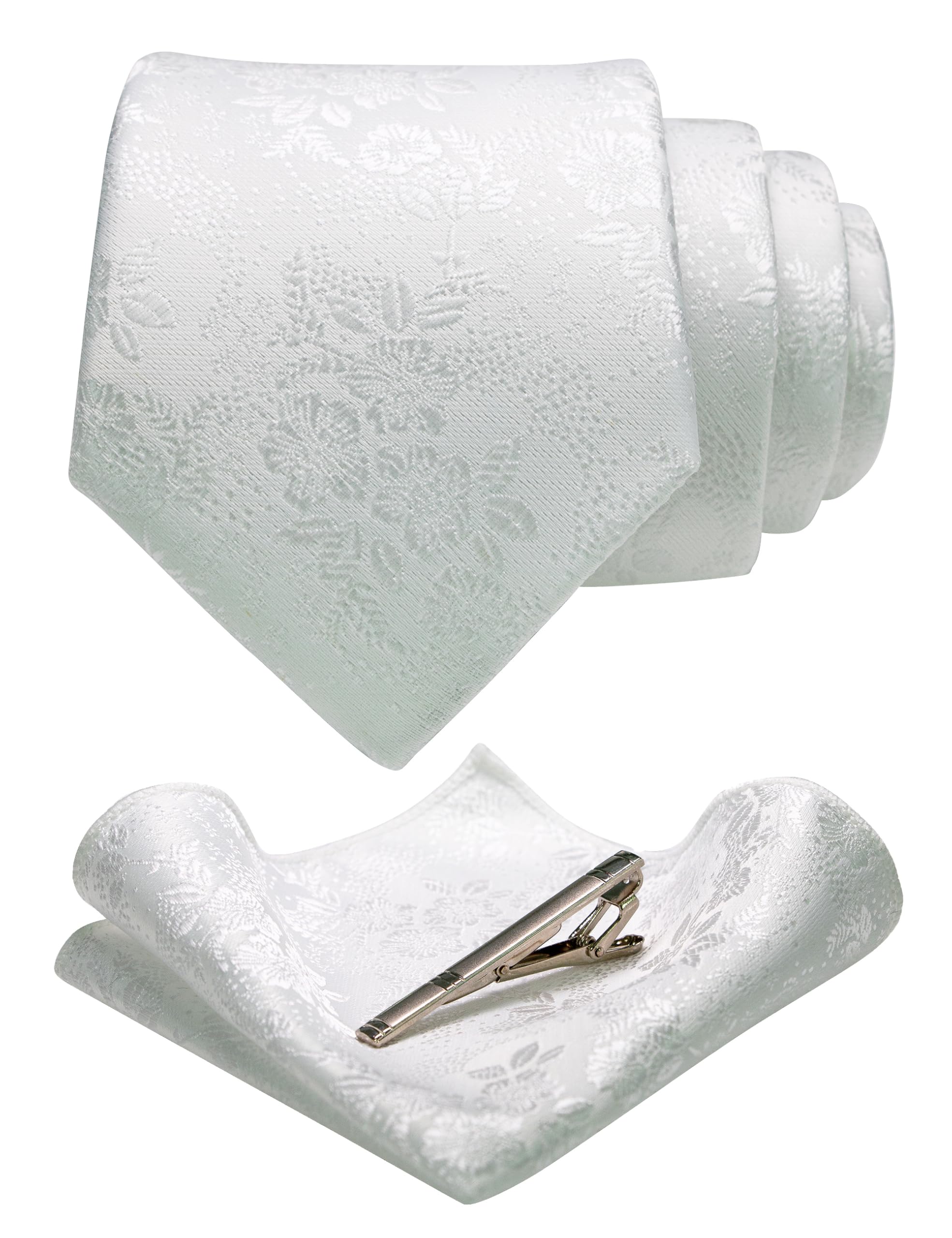 JEMYGINSFloral Necktie and Pocket Square Tie Clip Sets for Men