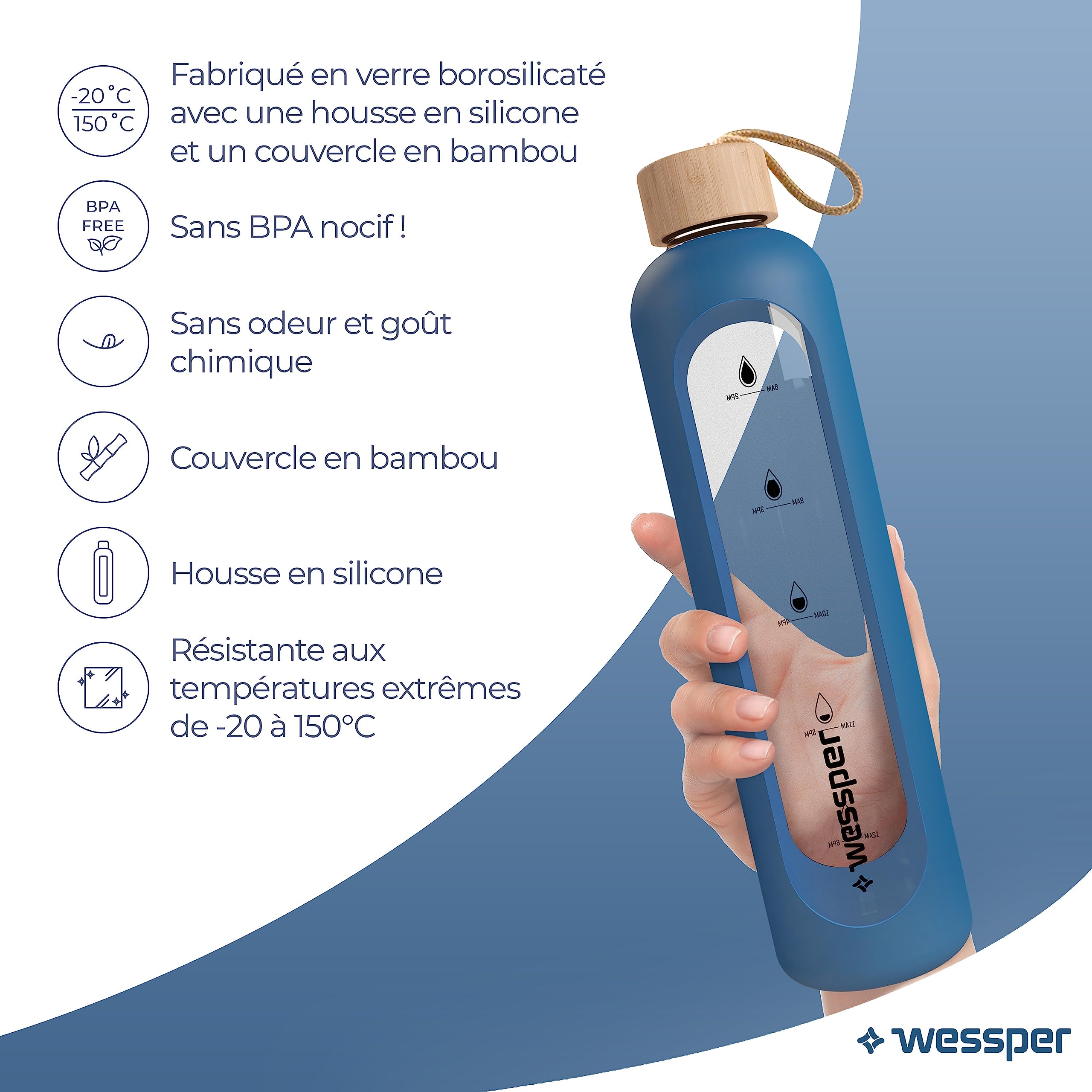 Wessper Active Max Crystalline Bidon, Szkło, Niebieski, 1 l