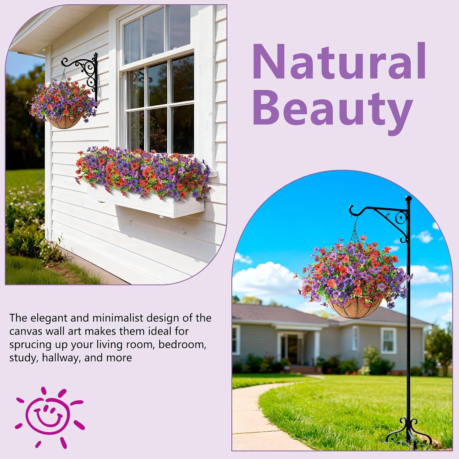 Artificial Flowers Hanging Baskets, Multicolor 12 Bundles Faux Flower Outdoor Hanging Basket Spring Summer Decoration, Fake Plants for Porch Patio Balcony Home Yard Decor(Mixd 2)
