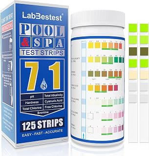 Pool Spa and Hot Tub Test Strips - 125 Pool Spa Test Strips - Swimming Pool Water Testing Kit - Rapid Accurate Easy to Test pH, Hardness, Bromine, and More (7-Way)