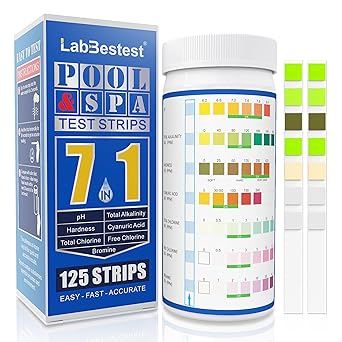 Pool Test Strips - Pool Spa Hot Tub Test Strips - Swimming Pool Water Testing Kit - Rapid Accurate Easy to Test pH, Hardness, Cyanuric Acid, Chlorine, Bromine, and More 7-Way
