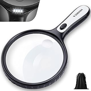 Magnifying Glass with Light, Large Magnifier 5X 15X Handheld Illuminated Lighted Magnifier with 4 LED Lights Storage Bag Clean Cloth for Seniors Reading, Inspection, Exploring (White)