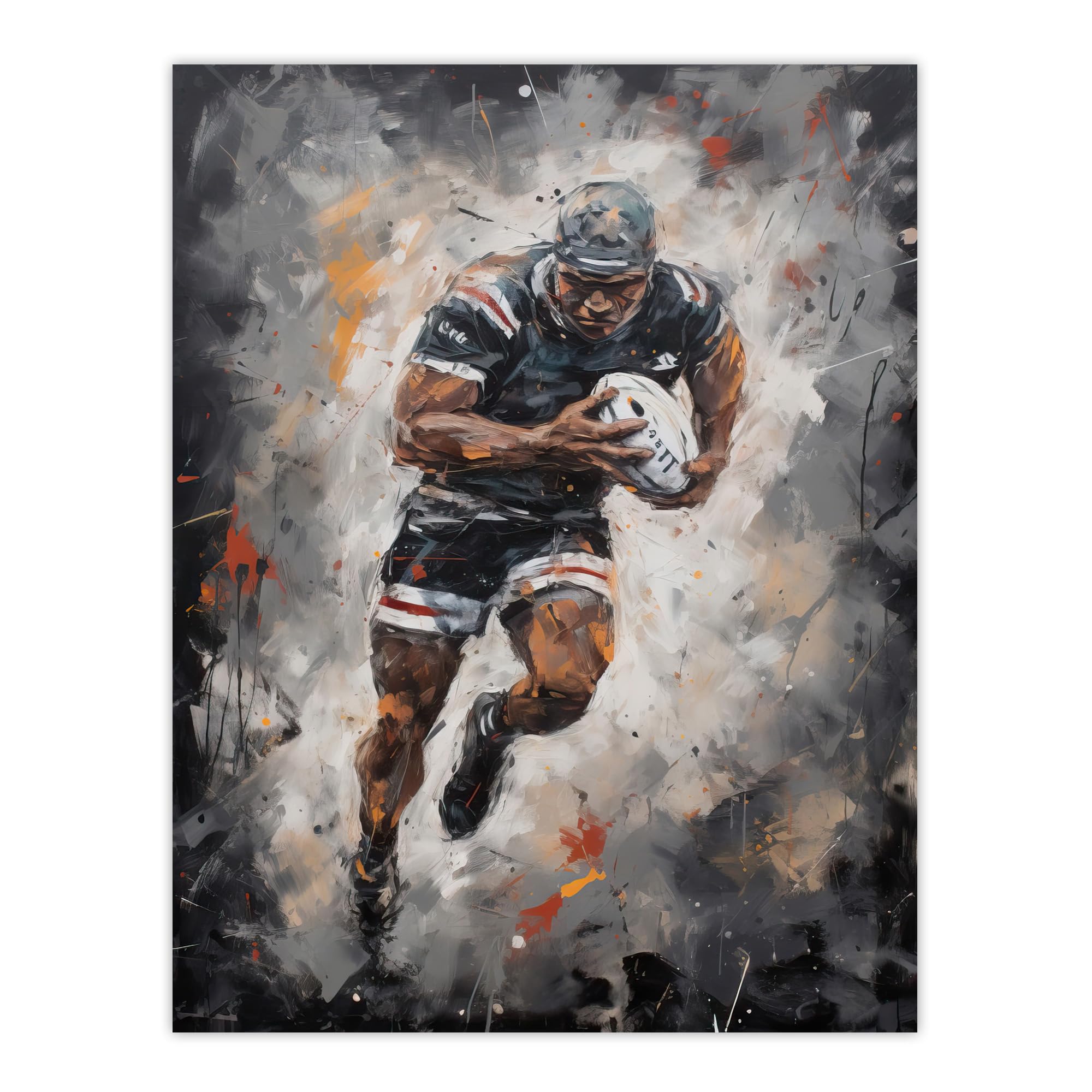 Artery8 Rugby Fan Artwork World Cup Forward With Ball Action Painting For Him Man Cave Large Wall Art Poster Print Thick Paper 18X24 Inch