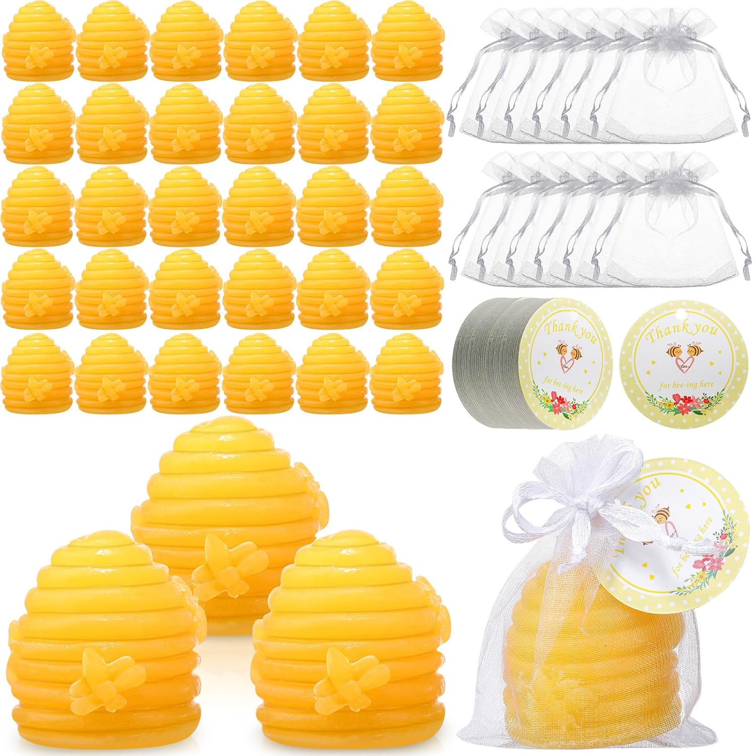 50 Sets Honeycomb Soap Baby Shower Favors, Handmade Bee Scented Soap Party Favors for Guests Baby Shower Favors Soaps with Organza Bags Thanks Tags Wedding Party Guests