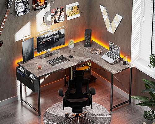 Miniatura 2 de AODK Escritorio en forma de L, escritorio de computadora de 50 pulgadas con bolsa de almacenamiento, escritorio reversible de oficina en casa con